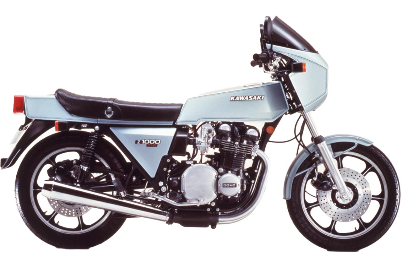 【1978年 Z1-R 】カワサキがZをベースに作り上げたカフェレーサー。ビキニカウルの装着や13ℓのスリムな燃料タンク、前後18インチホイールを採用していた